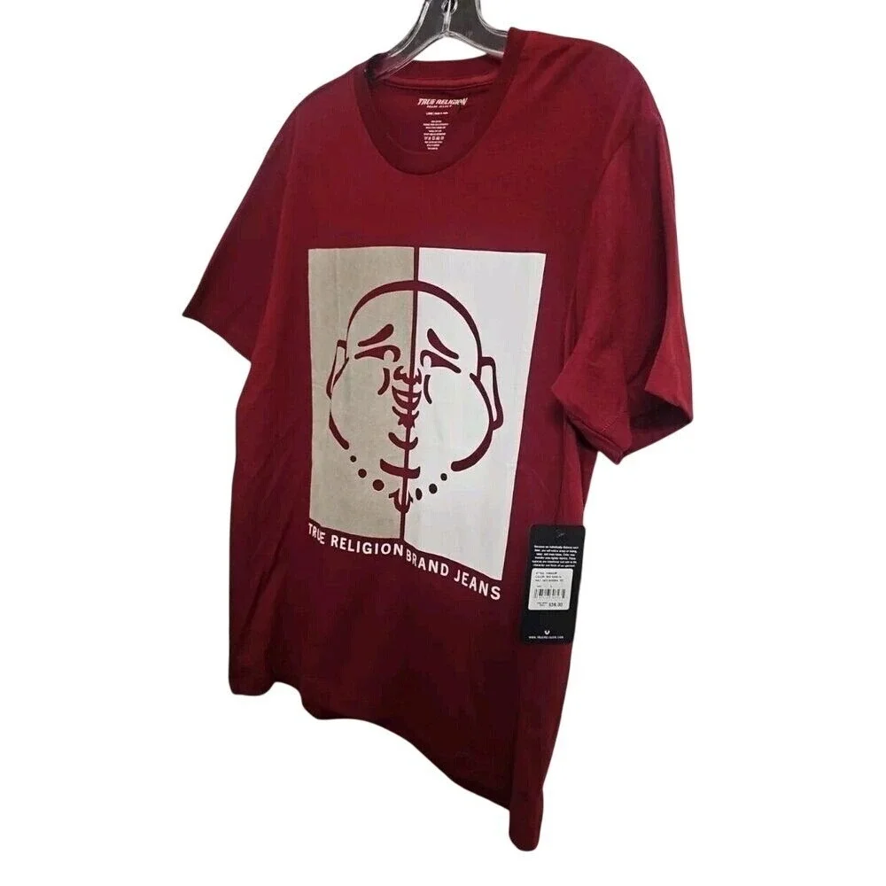 True Religion Men's Half Face Buddha T-Shirt Red‎ Size Large NWT $59